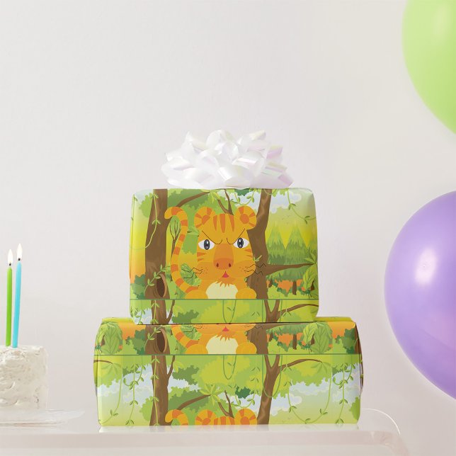 Cute Angry Tiger Cartoon in Jungle  Wrapping Paper (Creator Uploaded)