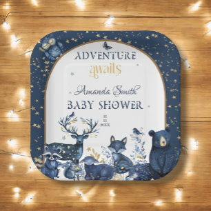 Cute Animal Adventure Night Sky Baby Shower Paper Plate