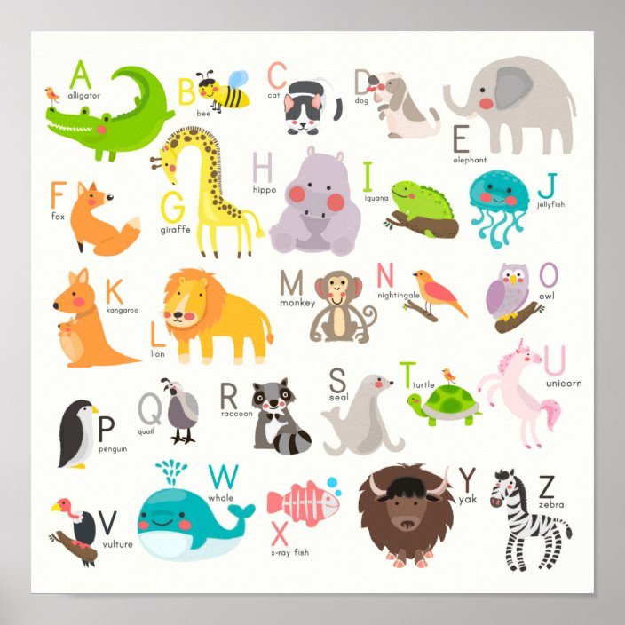 Cute Animal Alphabet Poster | Zazzle