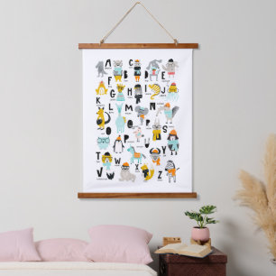 Cute Animal Alphabet Some Have Hats Hanging Tapestry