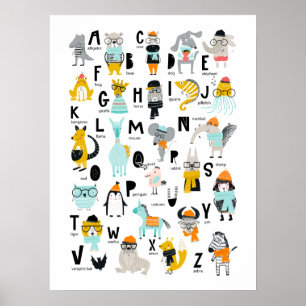 Cute Animal Alphabet Some Have Hats Poster