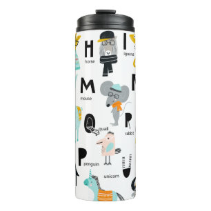 Cute Animal Alphabet Some Have Hats Thermal Tumbler