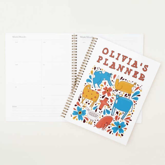 Cute Animal Art Children's Custom Name Planner (Display)