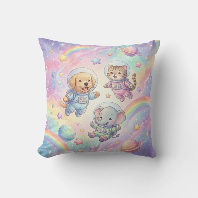 Cute Animal Astronauts Galaxy Throw Pillow (Front)