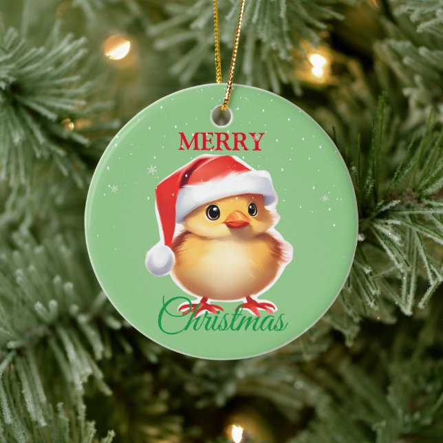 Cute animal baby chick Santa Christmas Costume Ceramic Ornament (Tree)
