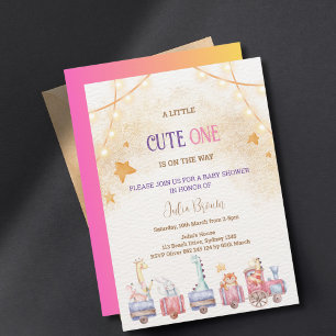 cute animal baby girl baby shower invitation