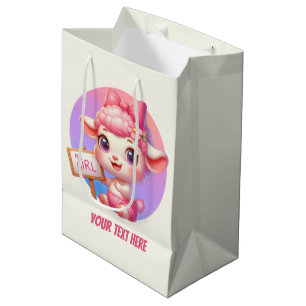 Cute animal baby girl customisable lamb medium gift bag