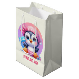 Cute animal baby girl customisable penguin medium gift bag