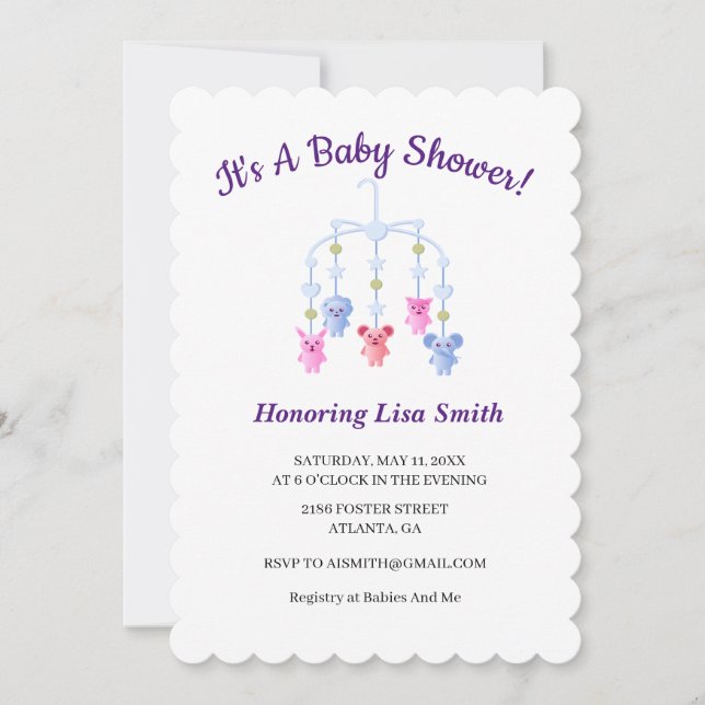 Cute Animal Baby Mobile Baby Shower Invitation (Front)