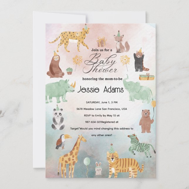 Cute Animal Baby Shower Invitation (Front)