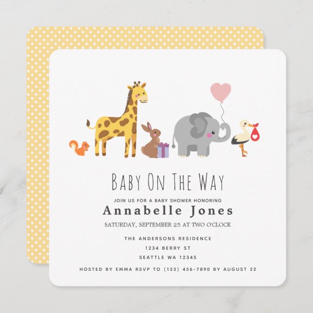 Cute Animal Baby Shower Invitation (Front/Back)