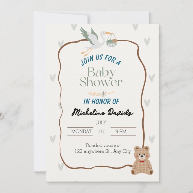 Cute Animal Baby Shower Invitation  (Front)
