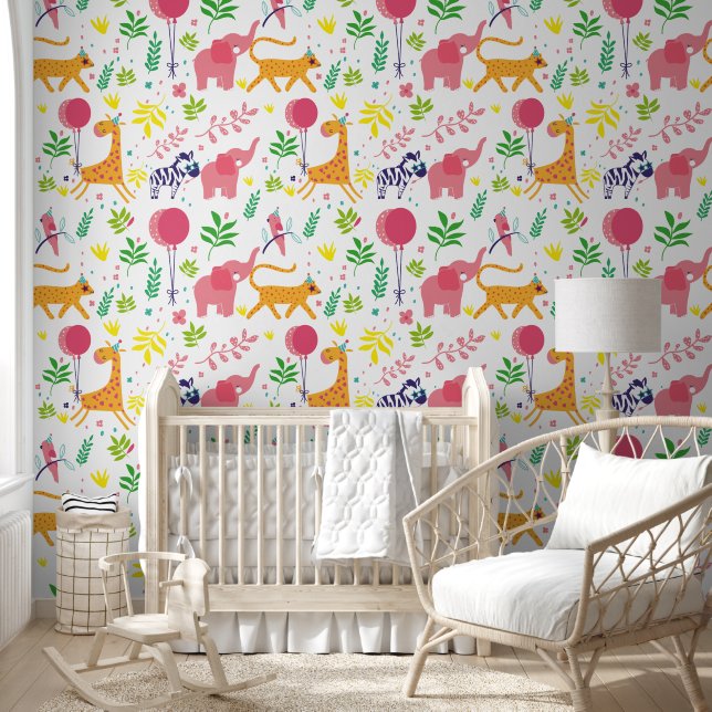Cute Animal Balloons Nursery Child Room Wallpaper (Kids)