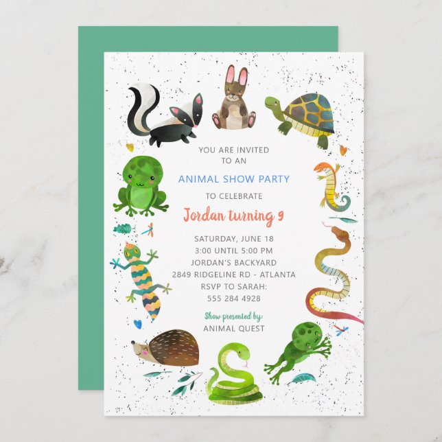 Cute Animal Birthday Invitation - Animal Show (Front/Back)