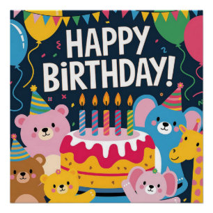 Cute Animal Birthday Party Design for Kids Poster