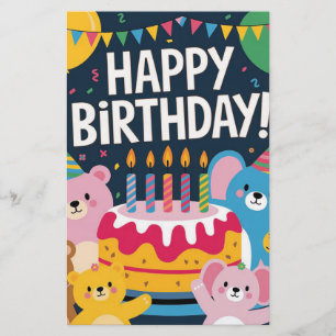 Cute Animal Birthday Party Design for Kids Stationery