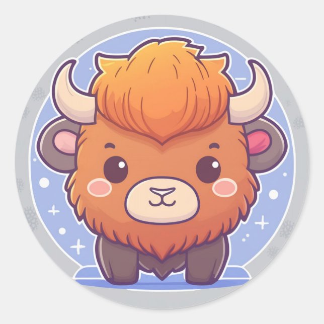 Cute Animal Bison Classic Round Sticker (Front)