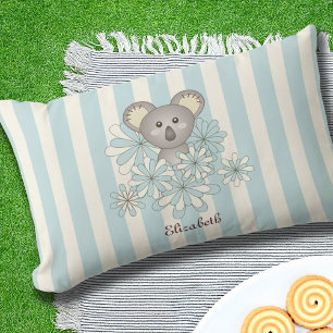 Cute Animal Cartoon Koala Kids Pastel Blue Outdoor Lumbar Cushion