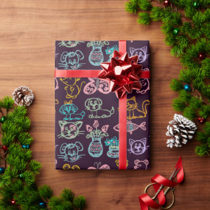 Cute Animal Chalk Drawing Wrapping Paper