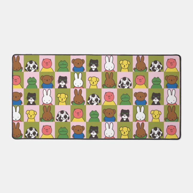 Cute Animal Character Pattern in Colourful Grid Desk Mat (Front)