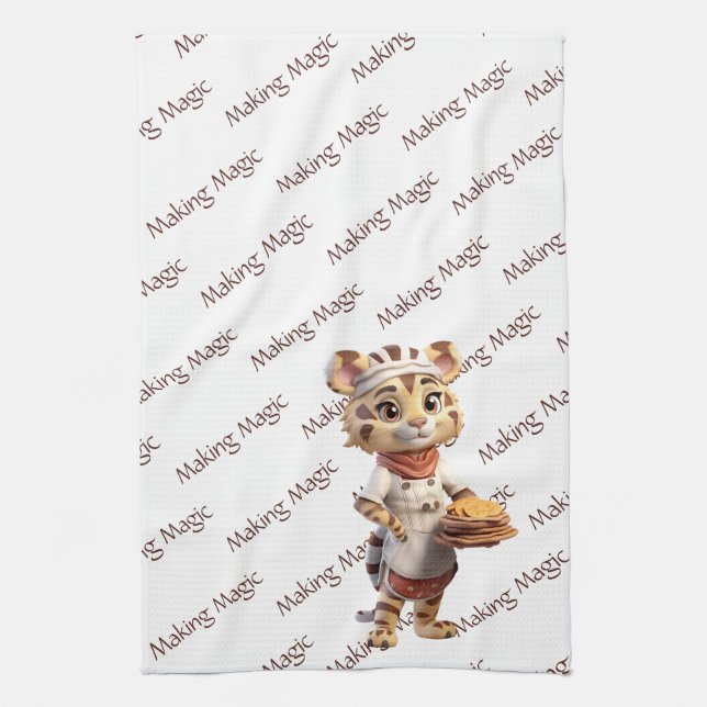 Cute Animal Chef Tiger Making Magic Tea Towel (Vertical)