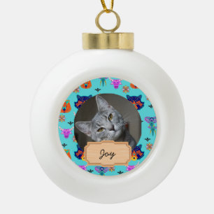 Cute Animal christmas holiday Custom cat Photo Ceramic Ball Christmas Ornament