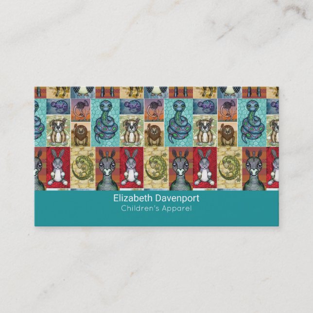 Cute Animal Collage Folk Art Design Business Card (Front)