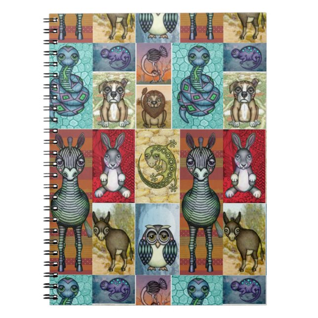 Cute Animal Collage Folk Art Design Notebook (Front)