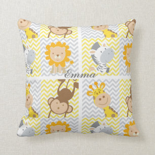 Cute Animal Colourful Chevron Personalised Nursery Cushion