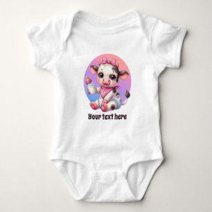 Cute animal customisable farm cow girls baby bodysuit