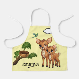 Cute animal Deer bird tree personalised name kids Apron