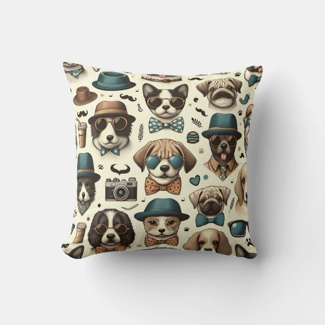 Cute Animal Designs Seamless Dog & Cat Pattern Cushion (Front)