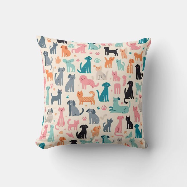 Cute Animal Designs Seamless Dog & Cat Pattern Cushion (Front)