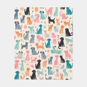 Cute Animal Designs Seamless Dog & Cat Pattern Fleece Blanket