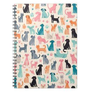 Cute Animal Designs Seamless Dog & Cat Pattern Notebook