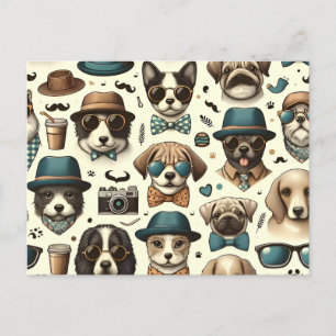Cute Animal Designs Seamless Dog & Cat Pattern Postcard