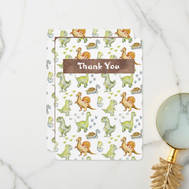 Cute Animal Dinasaur Adorable Baby Shower Thank You Card (Front/Back In Situ)
