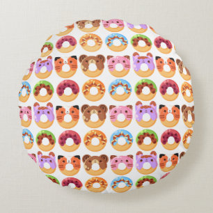 Cute Animal Doughnut Friends Polyester Round Cushion