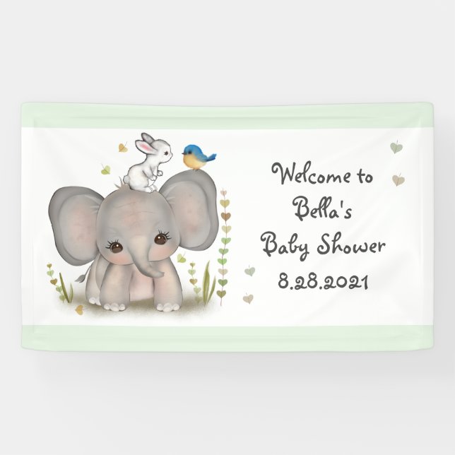 Cute Animal Elephant Baby Shower Party Banner (Horizontal)