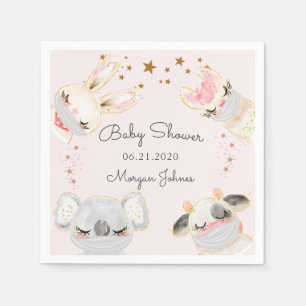 cute animal face masks baby shower monogram napkin