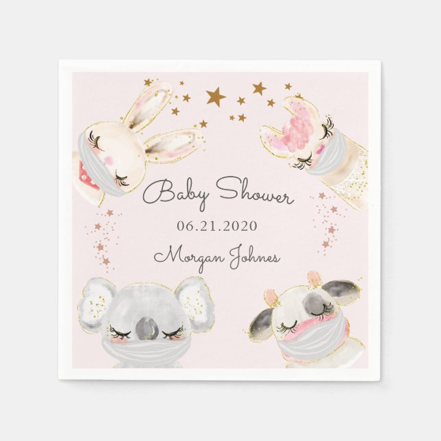 cute animal face masks baby shower monogram napkin (Front)