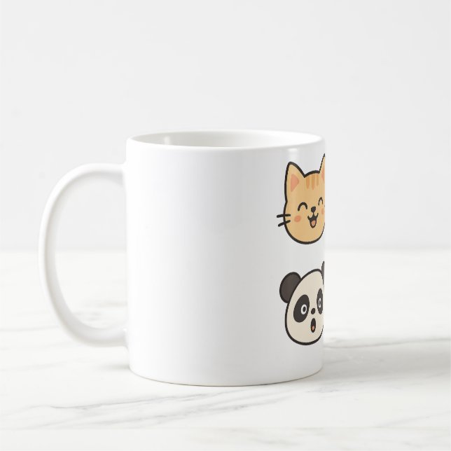 Cute Animal Faces Mug – Cat, Dog, Panda, Koala (Left)