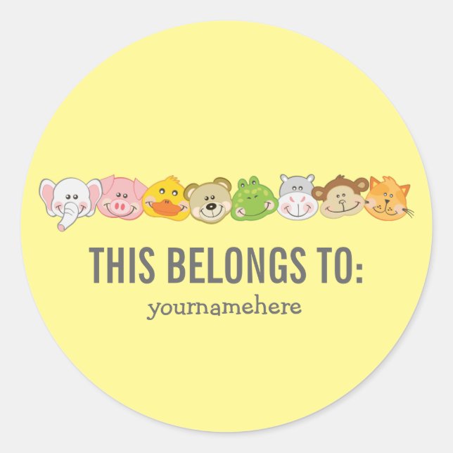 Cute Animal Faces THIS BELONGS TO Sticker (Front)