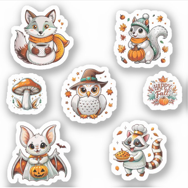cute animal fall Stickers Pack (Front)
