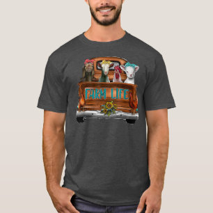 Cute Animal Farm On Truck Cow Pig Chicken Goat T-Shirt