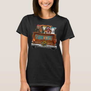 Cute Animal Farm On Truck Cow Pig Chicken Goat T-Shirt