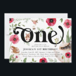 Cute Animal & Floral 'ONE' Tea Party 1st Birthday Invitation<br><div class="desc">Let's Par-tea! This adorable afternoon tea themed 1st birthday party invitation is just the cutest! Perfect for a little girls first birthday. Design features pretty red watercolor poppy florals with greenery as decoration. Cute furry animals and wildlife creatures amongst a decorative enchanting tea set. The party template is easy to...</div>