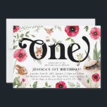 Cute Animal & Floral 'ONE' Tea Party 1st Birthday Invitation<br><div class="desc">Let's Par-tea! This adorable afternoon tea themed 1st birthday party invitation is just the cutest! Perfect for a little girls first birthday. Design features pretty red watercolor poppy florals with greenery as decoration. Cute furry animals and wildlife creatures amongst a decorative enchanting tea set. The party template is easy to...</div>