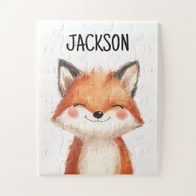 Cute Animal Fox Happy Personalised Kids Birthday Jigsaw Puzzle (Vertical)