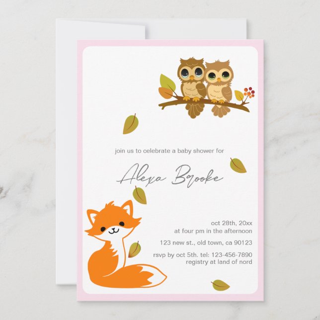 Cute Animal Fox Owls Baby Shower Invitation (Front)